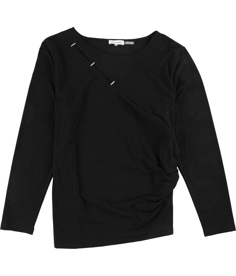 Calvin Klein Womens Split Seam Pullover Sweater in Black