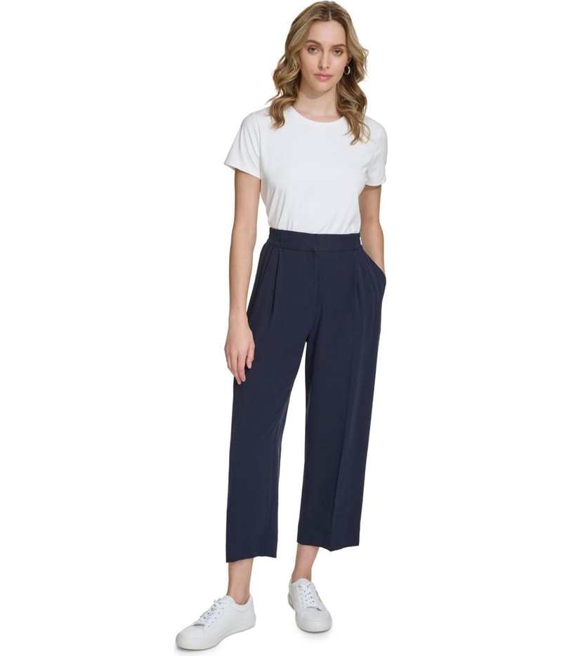 Calvin Klein Womens Solid Straight Leg Capri Casual Pants in Blue