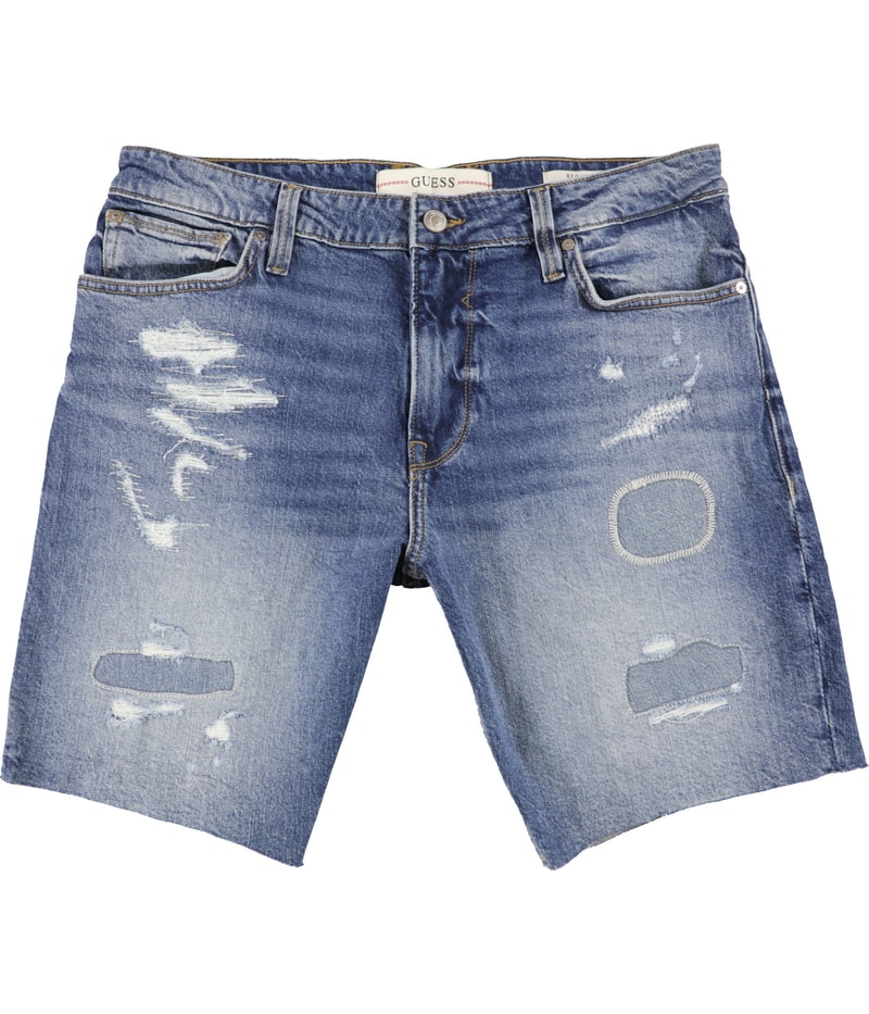 GUESS Mens Wyatt Distressed Casual Denim Shorts in Blue