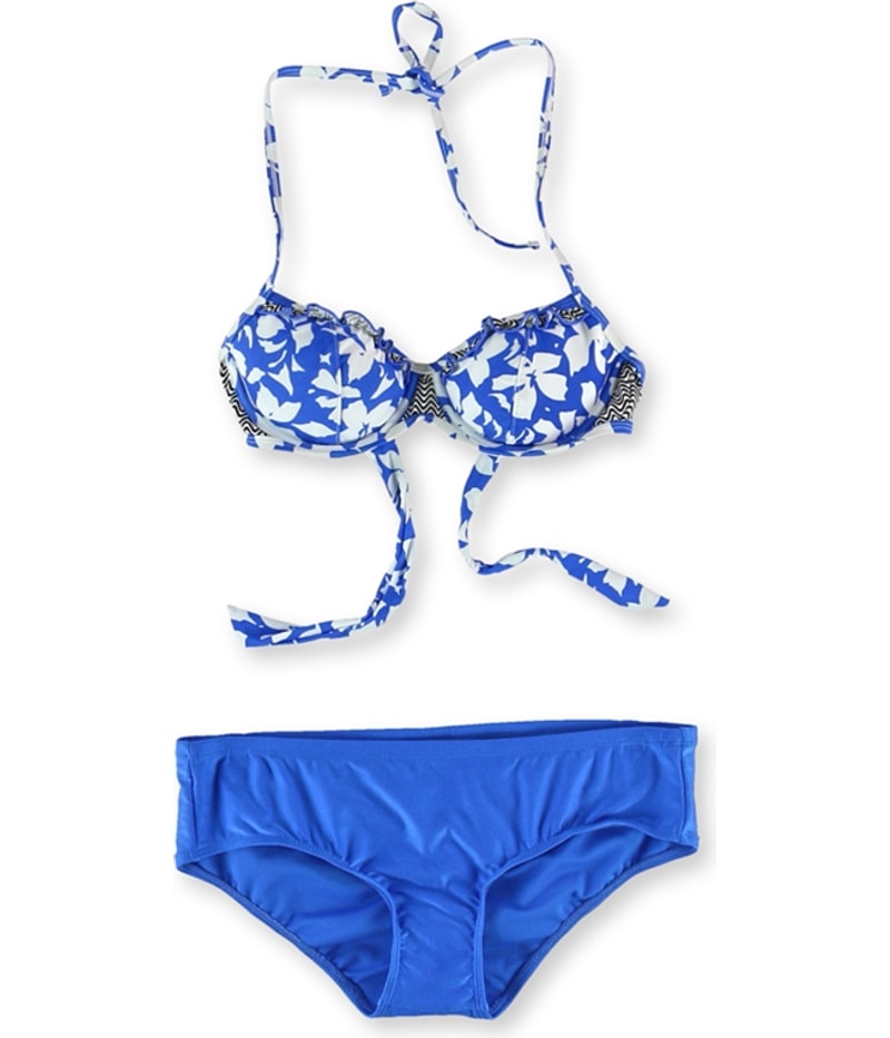 Raisins Womens Hollywood U-Wire Ruched 2 Piece Bikini in Blue
