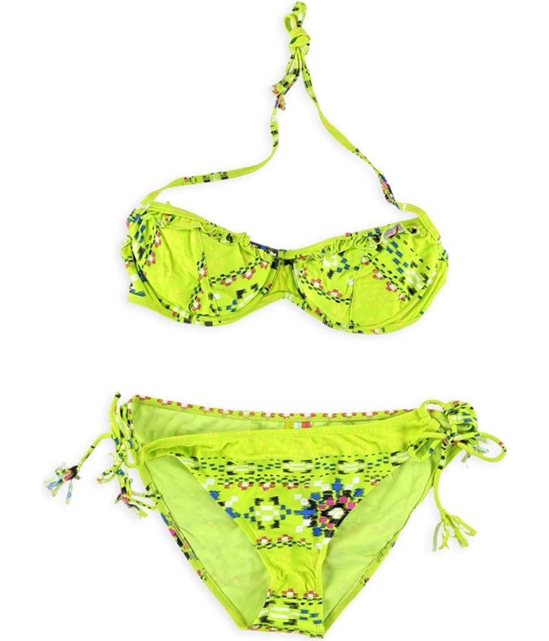 Raisins Womens Push Up Side Tie 2 Piece Bikini in Green