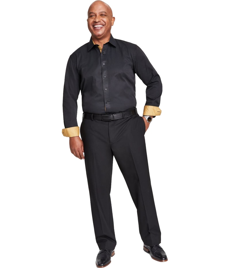 Tayion Collection Mens Slim-Fit Gold Trim Solid Button Down Dress Shirt in Brown and Black