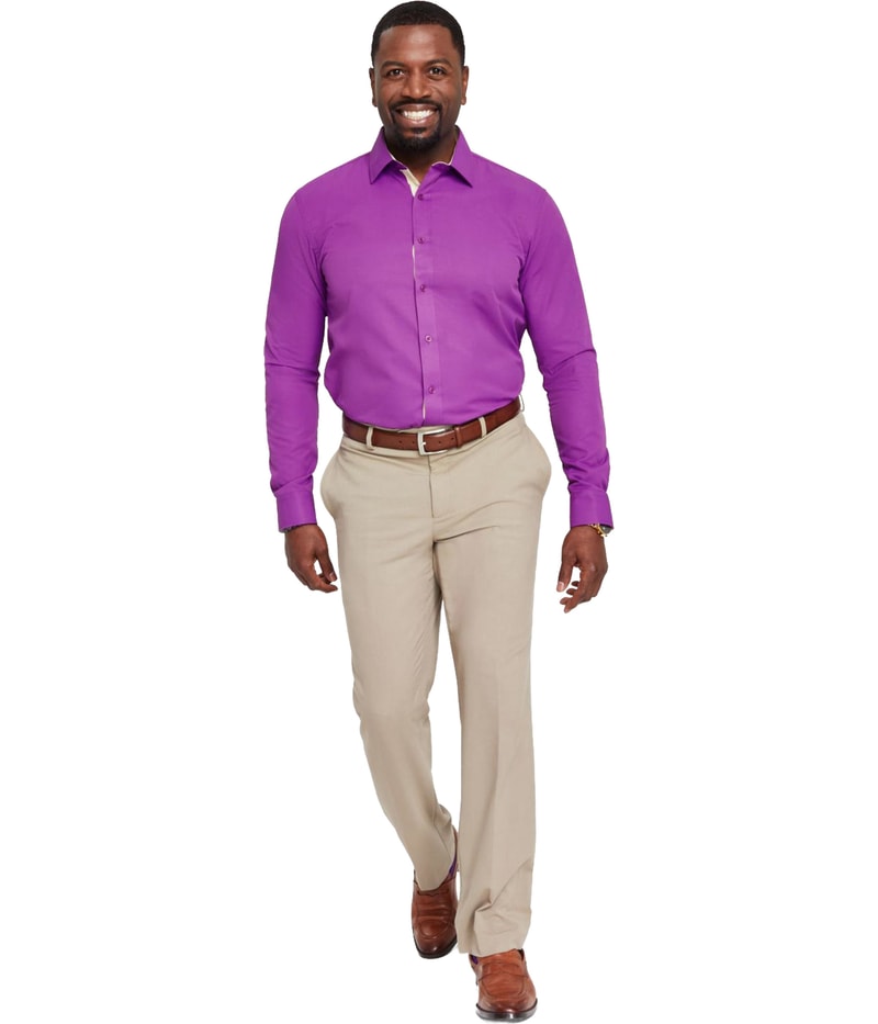 Tayion Collection Mens Slim Button Down Dress Shirt in Purple