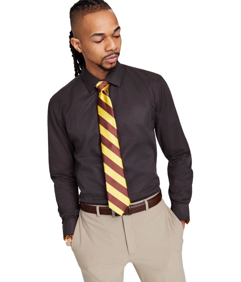 Tayion Collection Mens Brown & Gold Slim Fit Button Down Dress Shirt