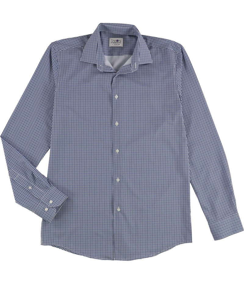 Tayion Collection Mens Checkered Button Down Dress Shirt in Blue