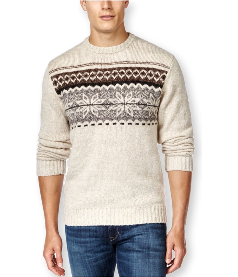 Tricots St Raphael Mens Snowflake Intarsia Pullover Sweater in Beige