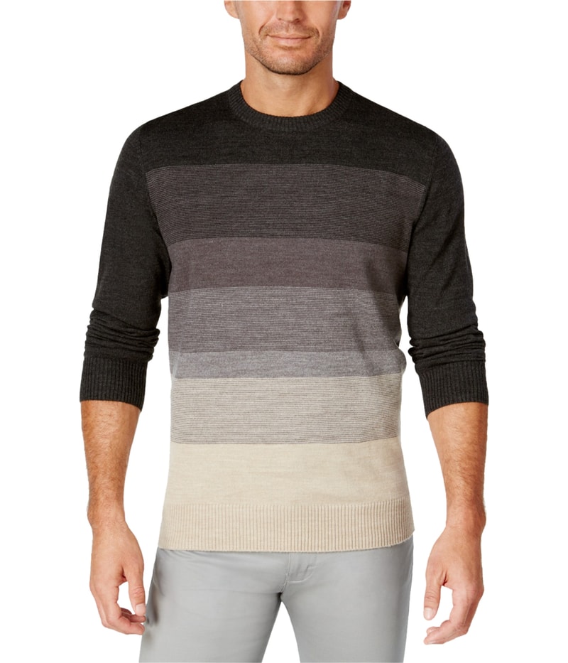 Tricots St Raphael Mens Colorblock Striped Pullover Sweater in Gray