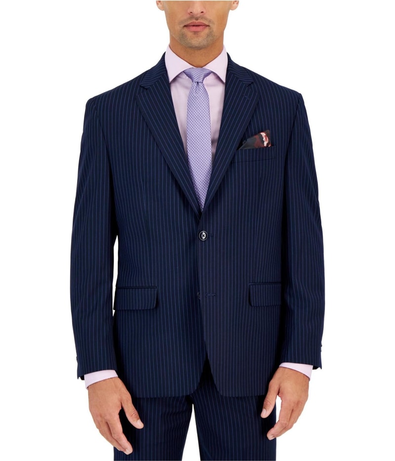Sean John Mens Stripe Two Button Blazer Jacket in Blue