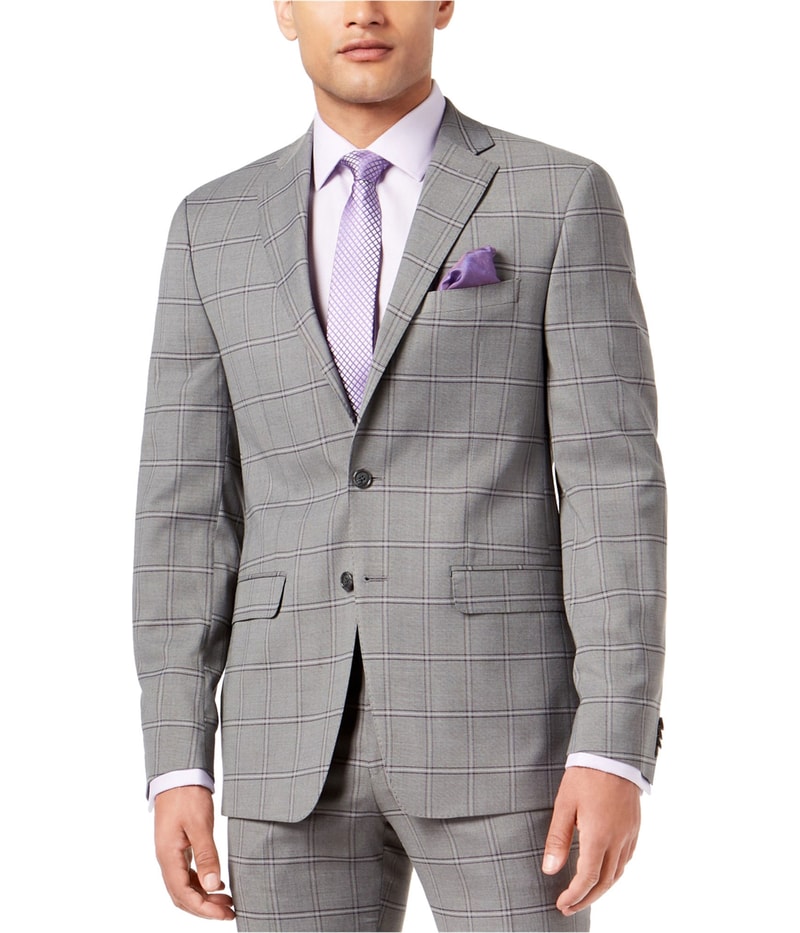 Sean John Mens Windowpane Two Button Blazer Jacket in Gray