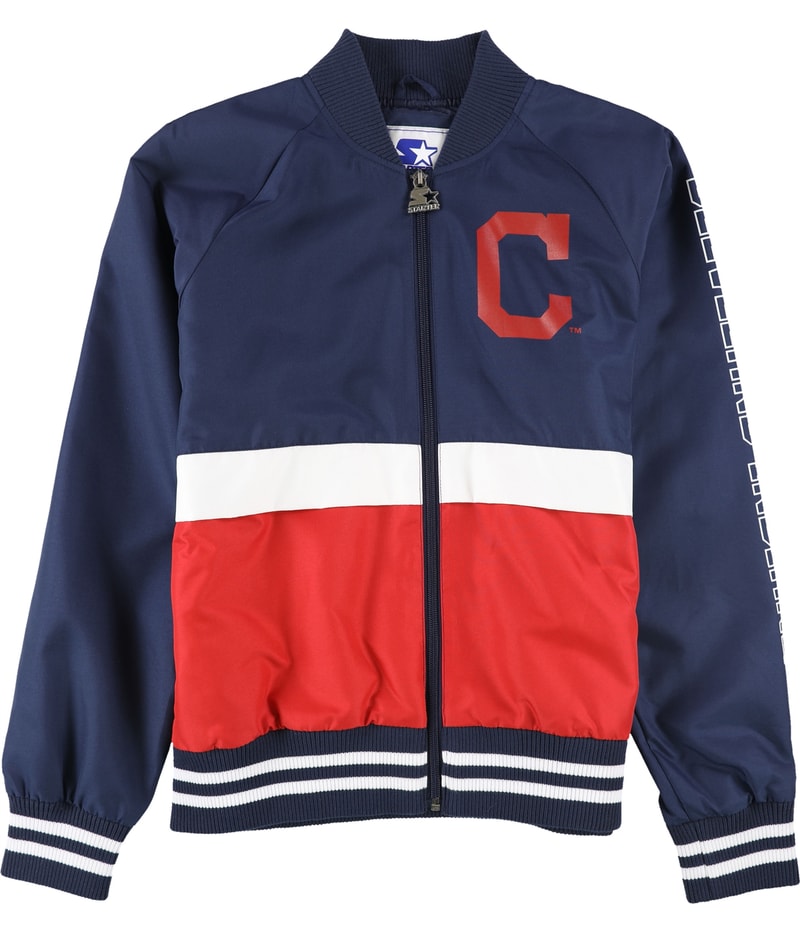 STARTER Womens Cleveland Indians Bomber Jacket in Blue