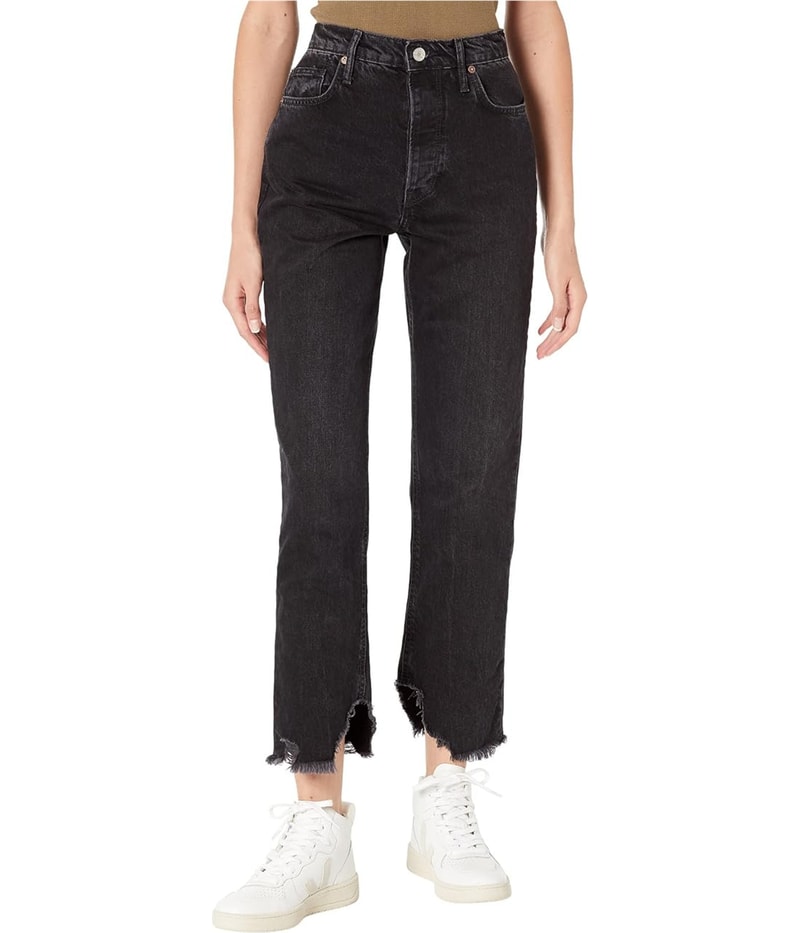 Free People Womens Baggy Tapered Loose Jeans Boyfriend Jeans in Black