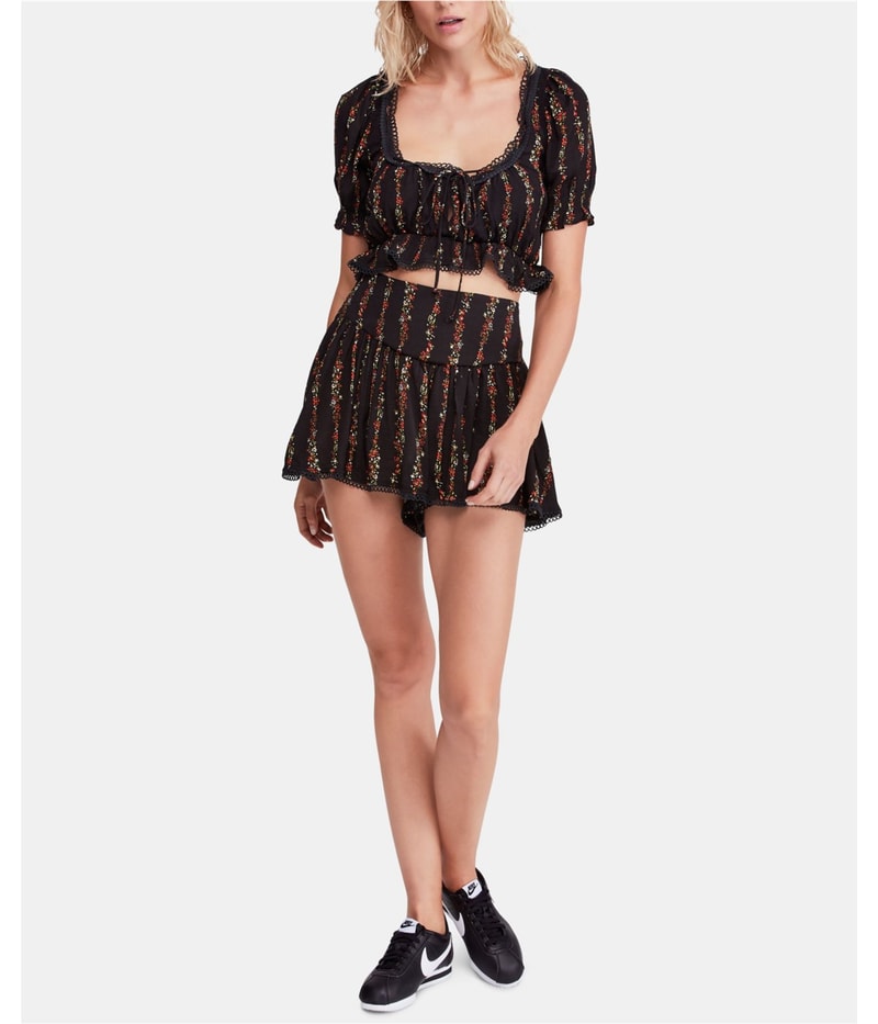 Free People Womens Floral Striped Casual Walking Shorts in Black