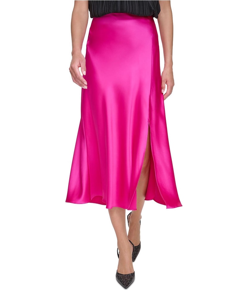 DKNY Womens Satin A-line Skirt in Pink
