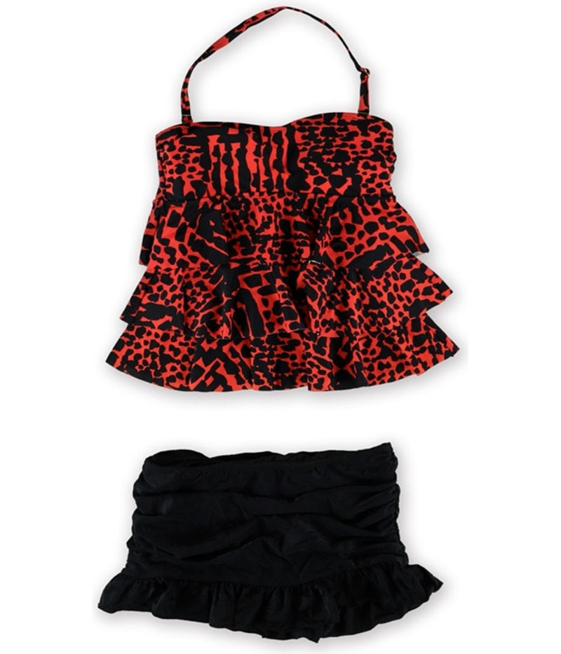 Island Escape Womens Tiered Ruffled Skirtini 2 Piece Bandeau in Orange