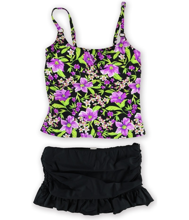 Island Escape Womens Floral Skirtini 2 Piece Tankini in Purple