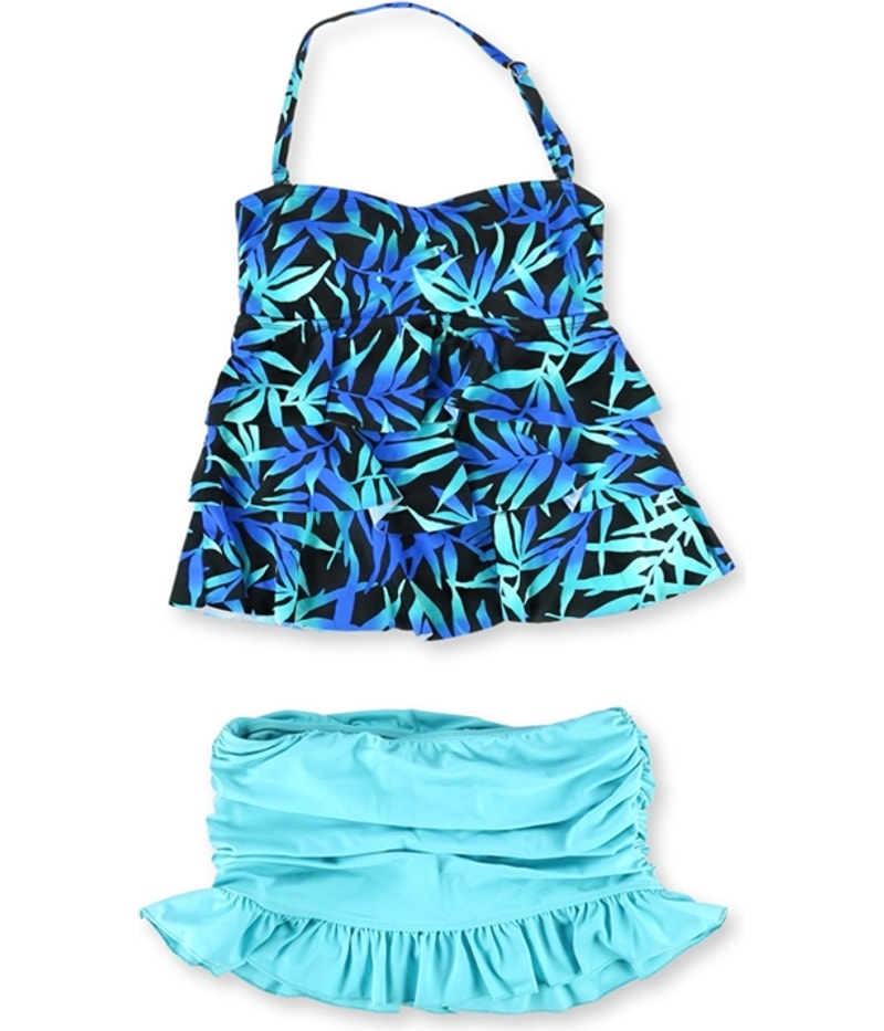Island Escape Womens Tahiti Ruffled Skirtini 2 Piece Bandeau in Aqua