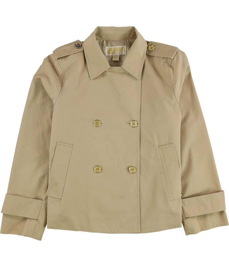 Michael Kors Womens Solid Twill Cropped Pea Coat in Khaki