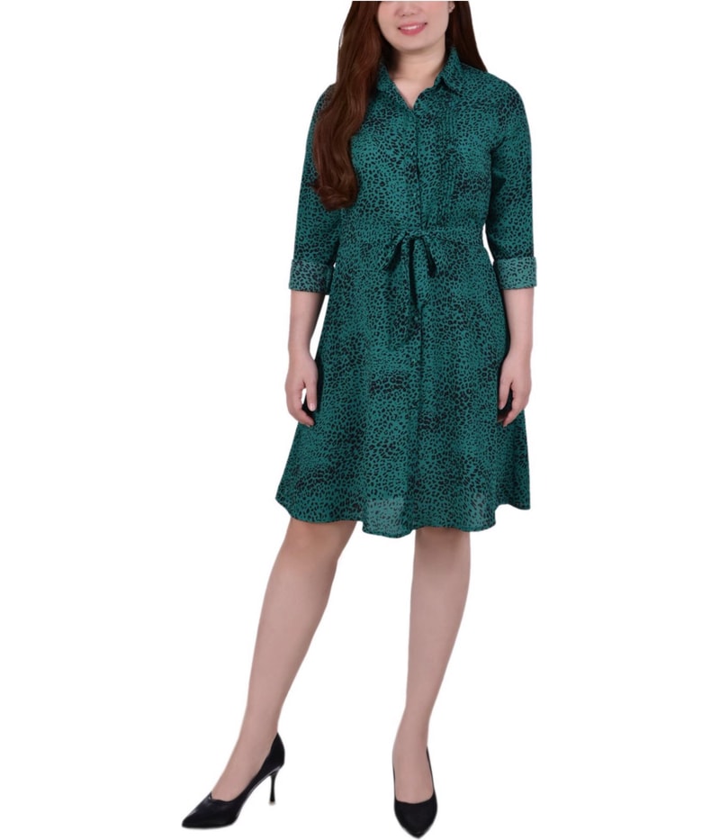 NY Collection Womens Crepe Printed Shirt Dress