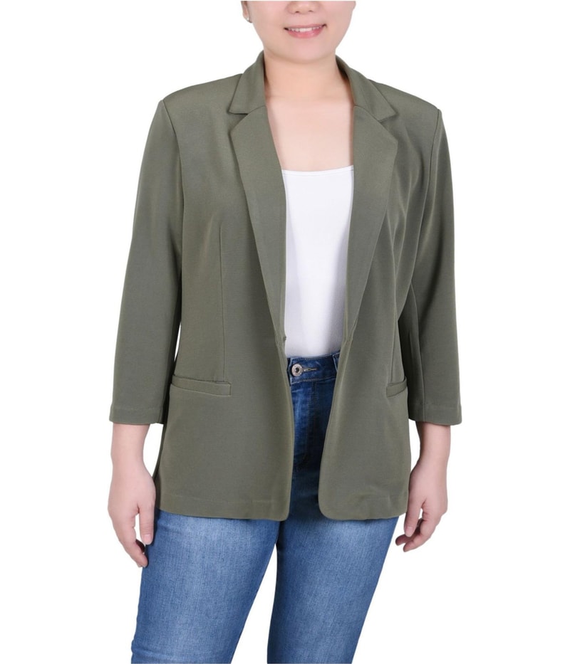 NY Collection Womens Jacquard Knit One Button Blazer Jacket