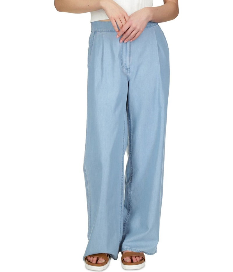 Michael Kors Womens Chambray Elastic Wide Leg Relaxed Casual Pants in Blue