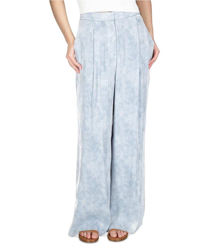 Michael Kors Womens Floral Print Wide Leg Culottes Relaxed Dress Pants in Medium Blue