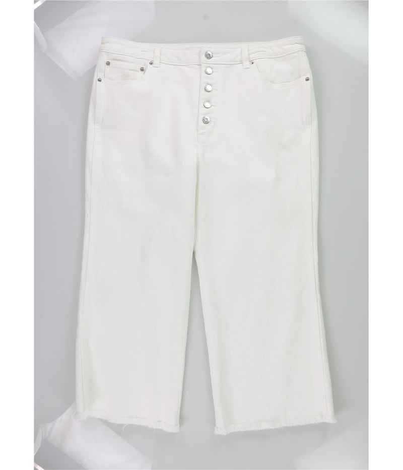 Michael Kors Womens Selma Flare Wide Leg Loose Cropped Jeans in White