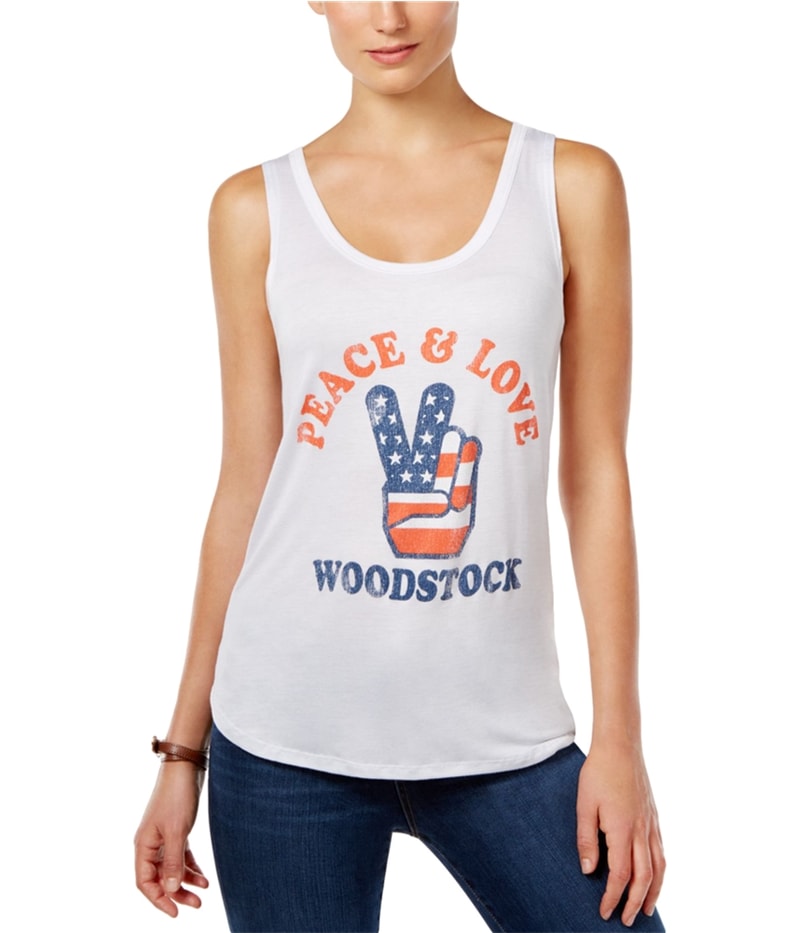 Retro Brand Womens Peace & Love Tank Top in White