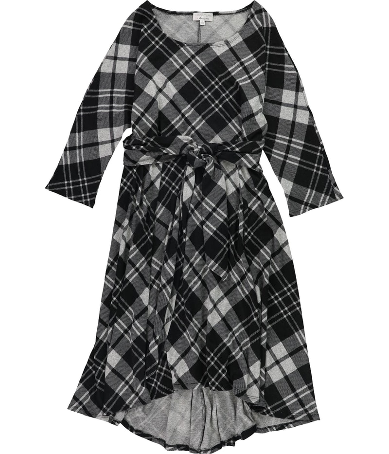 Signature by Robbie Bee Womens Knit Plaid Waist Tie Midi Dress in Black