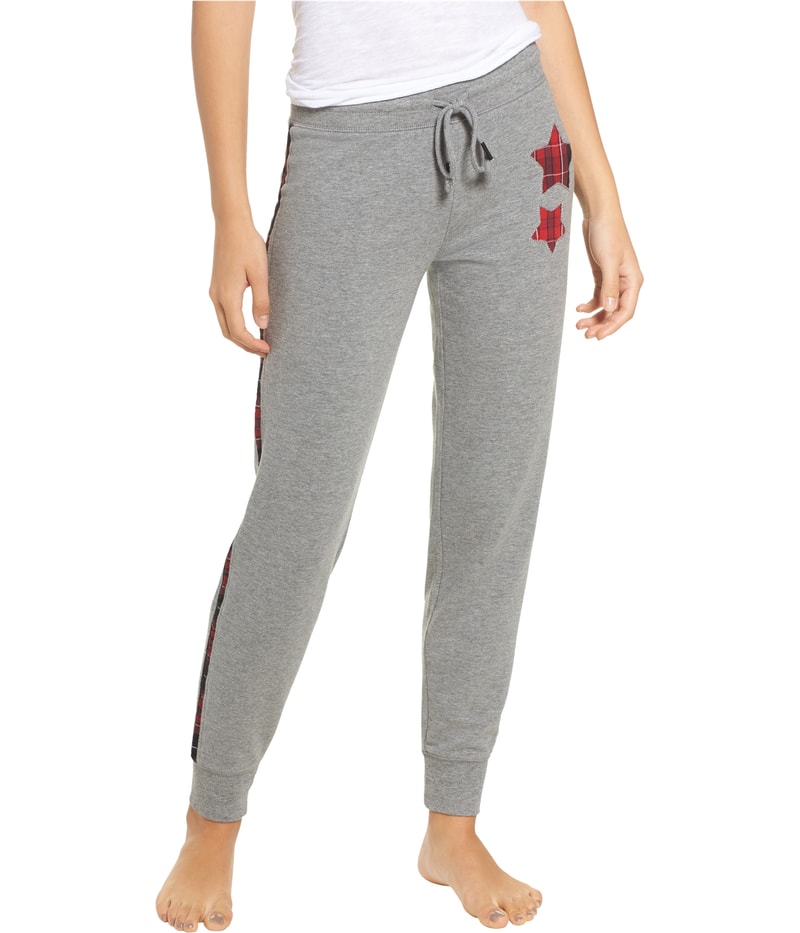 Cozy Zoe Womens Two Star plaid edge Pajama Jogger Pants in Heather Gray