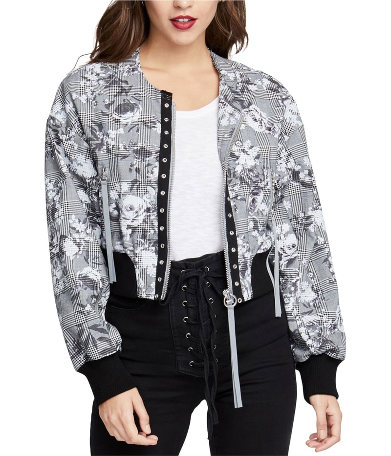 Rachel Roy Womens Baldwin Bomber Jacket in Gray