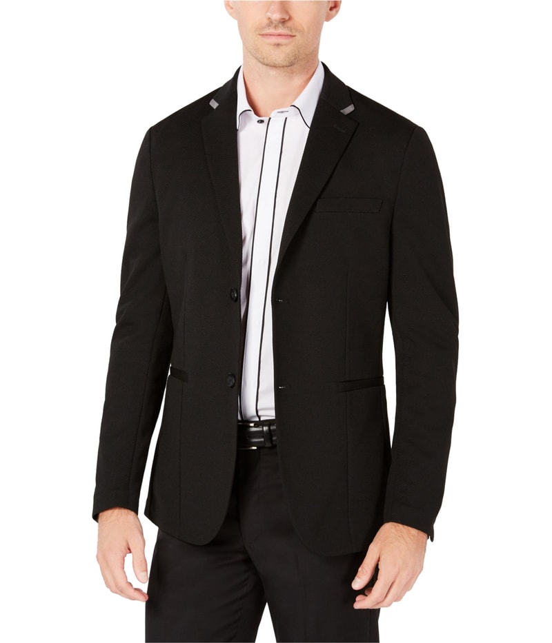 Ryan Seacrest Mens Knit Two Button Blazer Jacket in Black