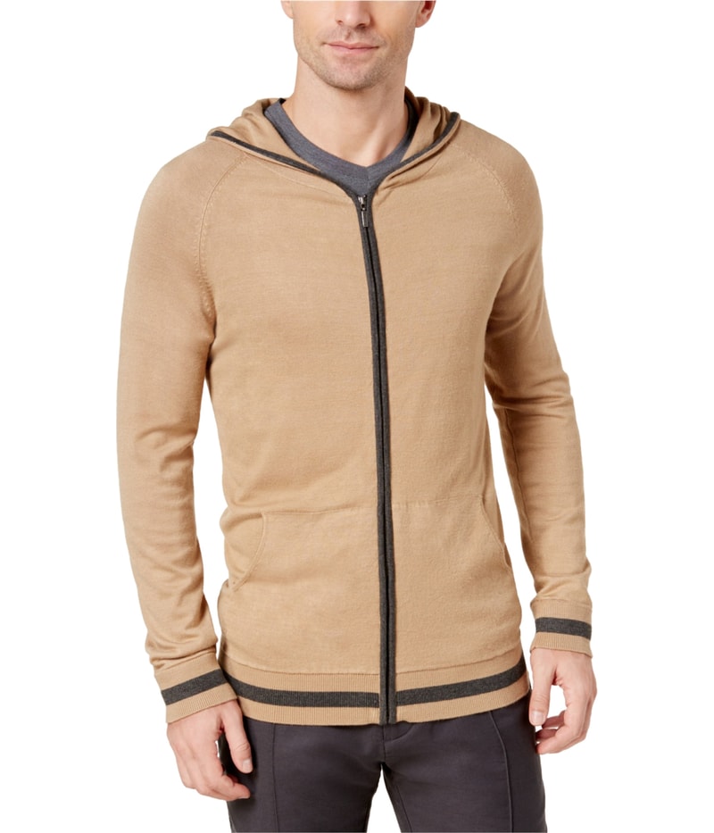 Ryan Seacrest Mens Contrast Hoodie Sweatshirt in Beige