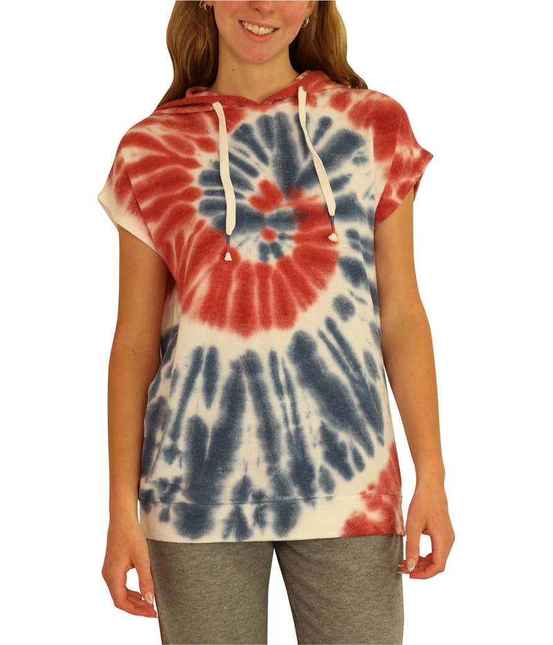 P.J. Salvage Womens Red White&Blue Tye-Dye Pajama Sweatshirt Top in Ivory