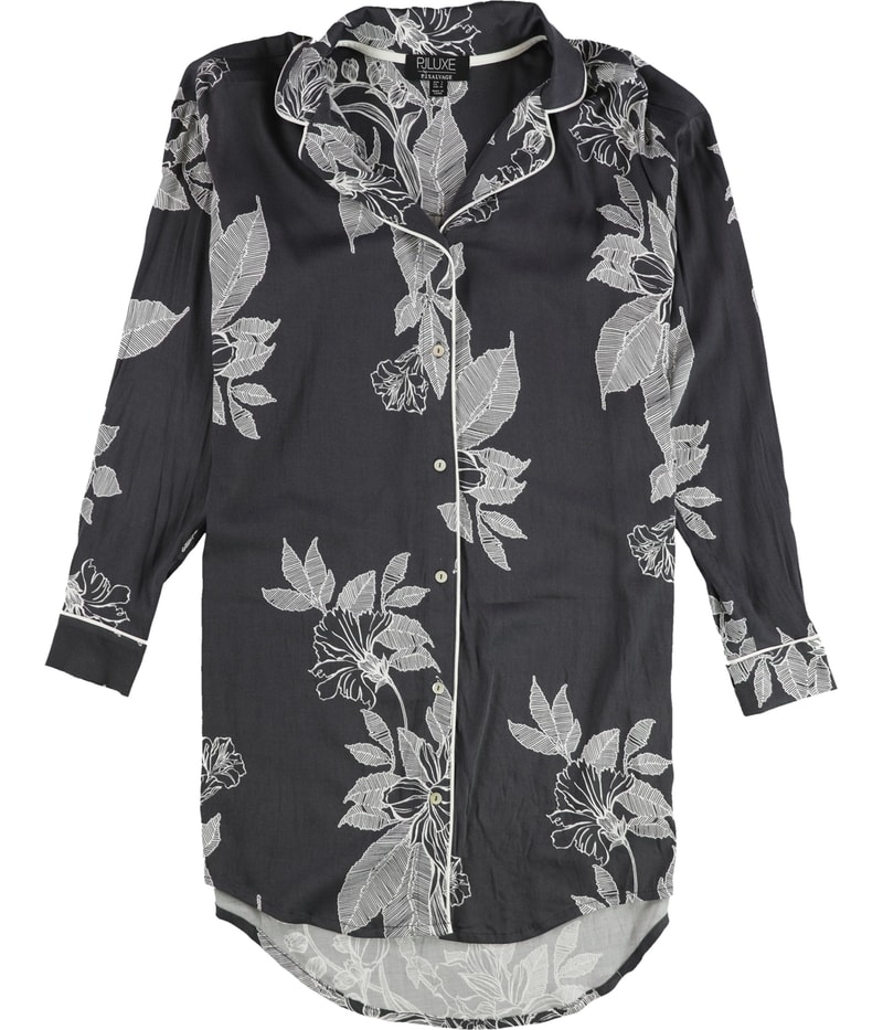 P.J. Salvage Womens Floral Print Pajama Shirt Dress in Charcoal