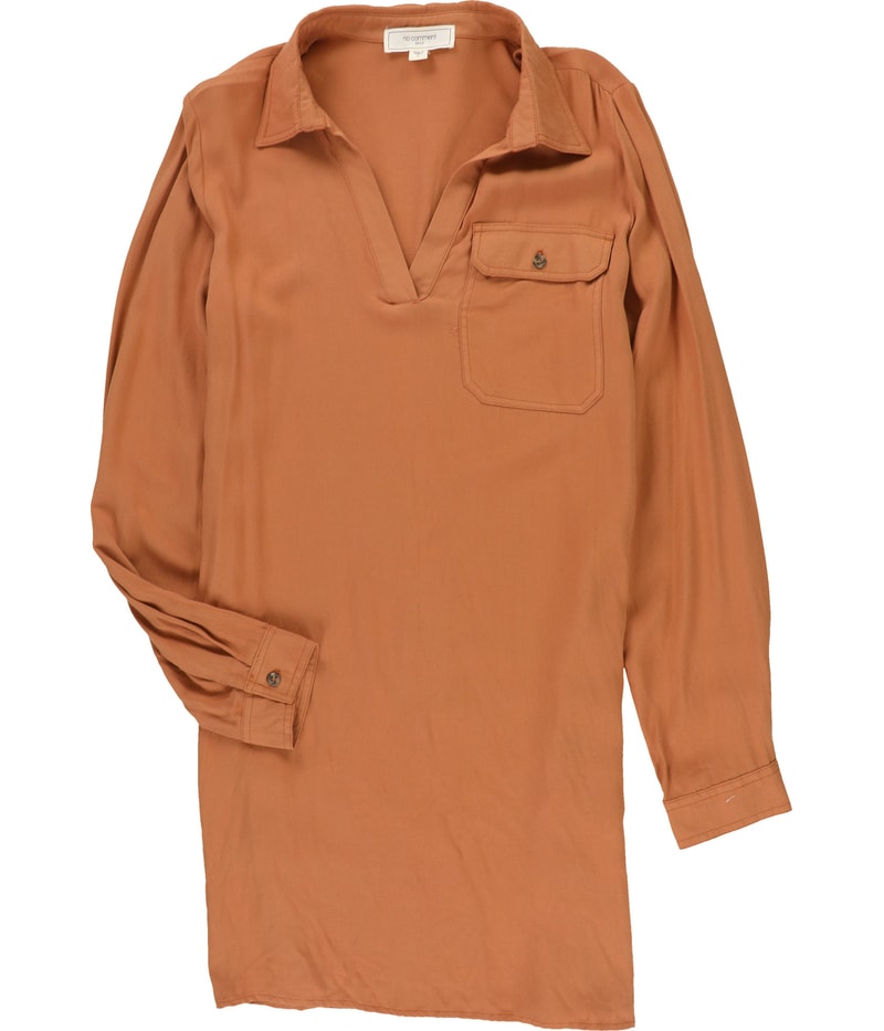 no comment Womens Chest Pocket Shirt Dress in Brown