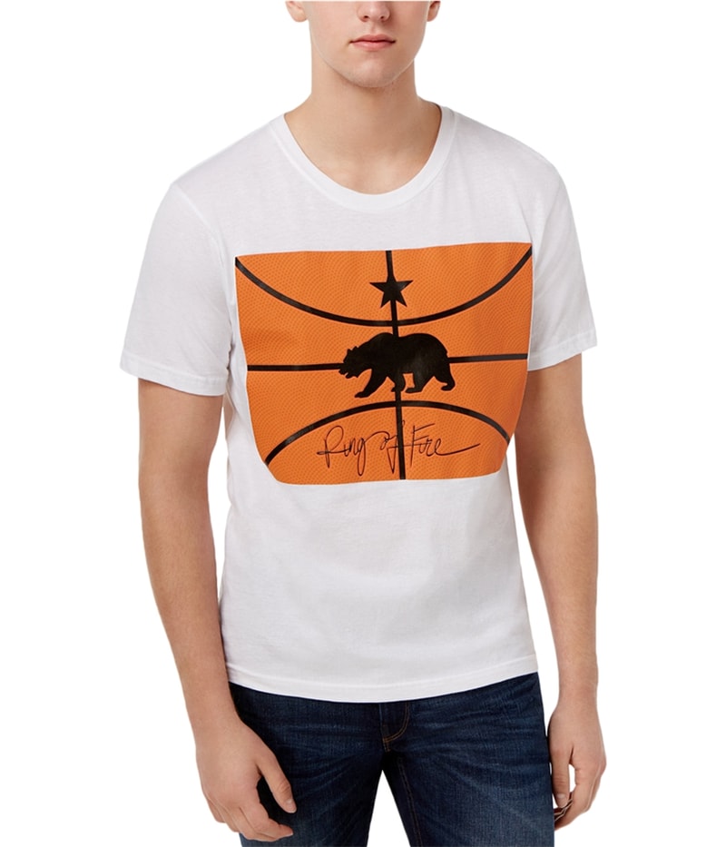 Ring Of Fire Mens Athletic Logo Embellished T-Shirt in White