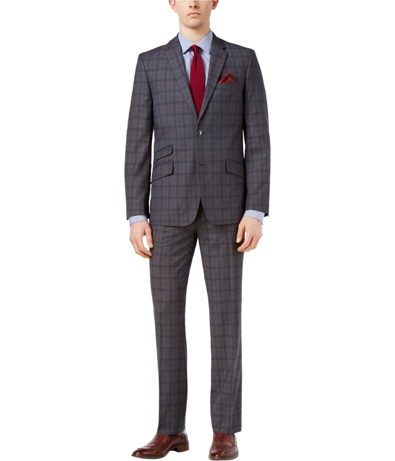 Ben Sherman Mens Plaid Formal Tuxedo in Gray