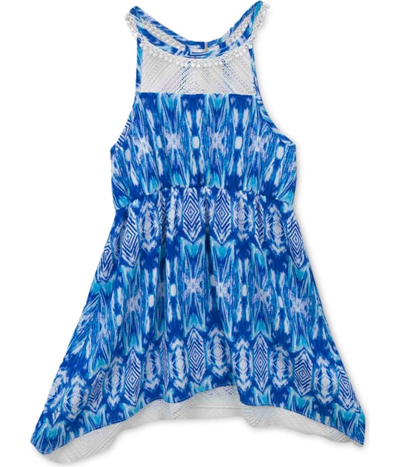 Rare Editions Girls IKAT Lace Tank Dress in Blue
