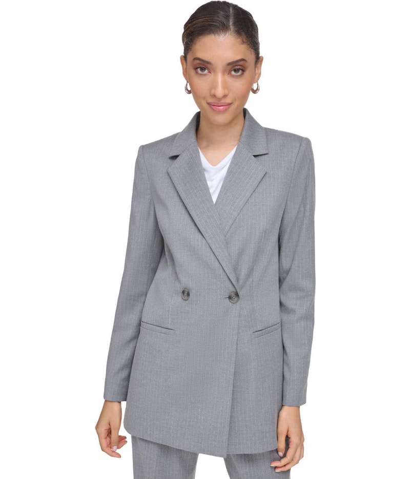 Calvin Klein Womens Double Breasted One Button Blazer Jacket in Gray