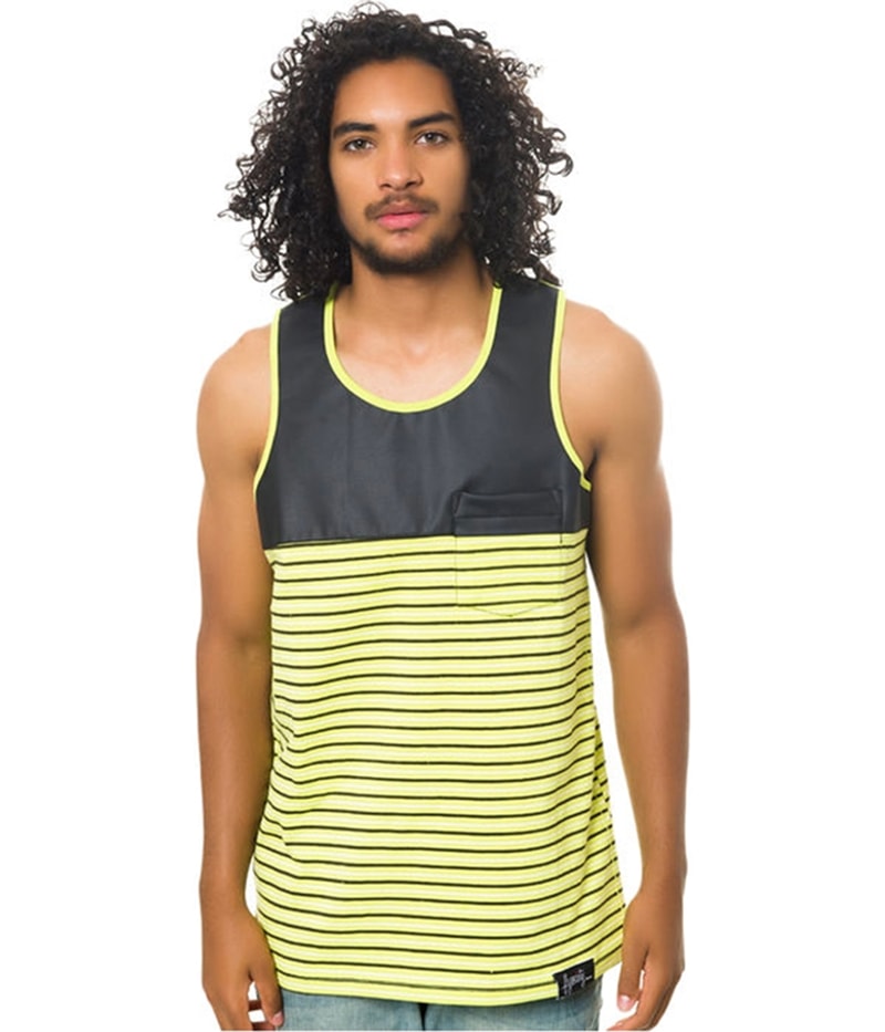 Fly Society Mens The Pieced PU Tank Top in Green