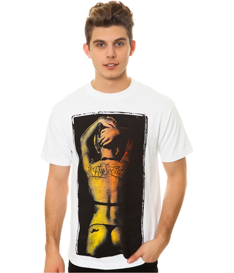 Fly Society Mens The Down 4 Life Graphic T-Shirt in White