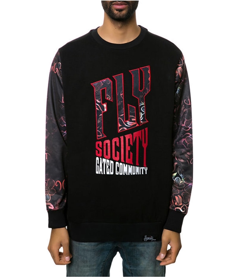 Fly Society Mens The Geo Crewneck Sweatshirt in Black