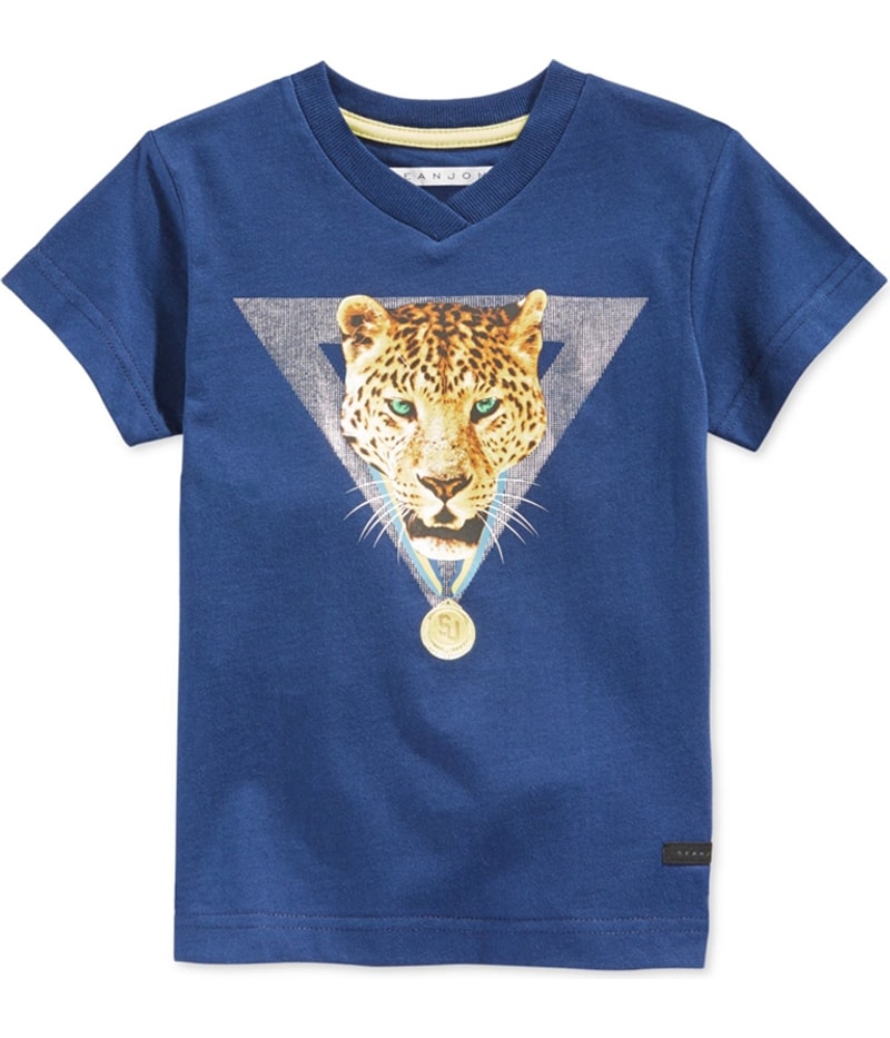 Sean John Boys Leopard V-Neck Graphic T-Shirt in Midnight Blue