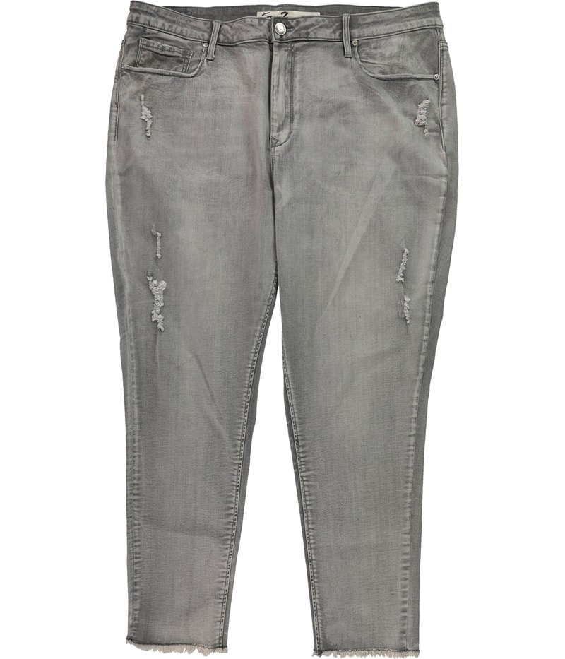 Seven 7 Womens Distressed Tapered Skinny Jeans in Gray