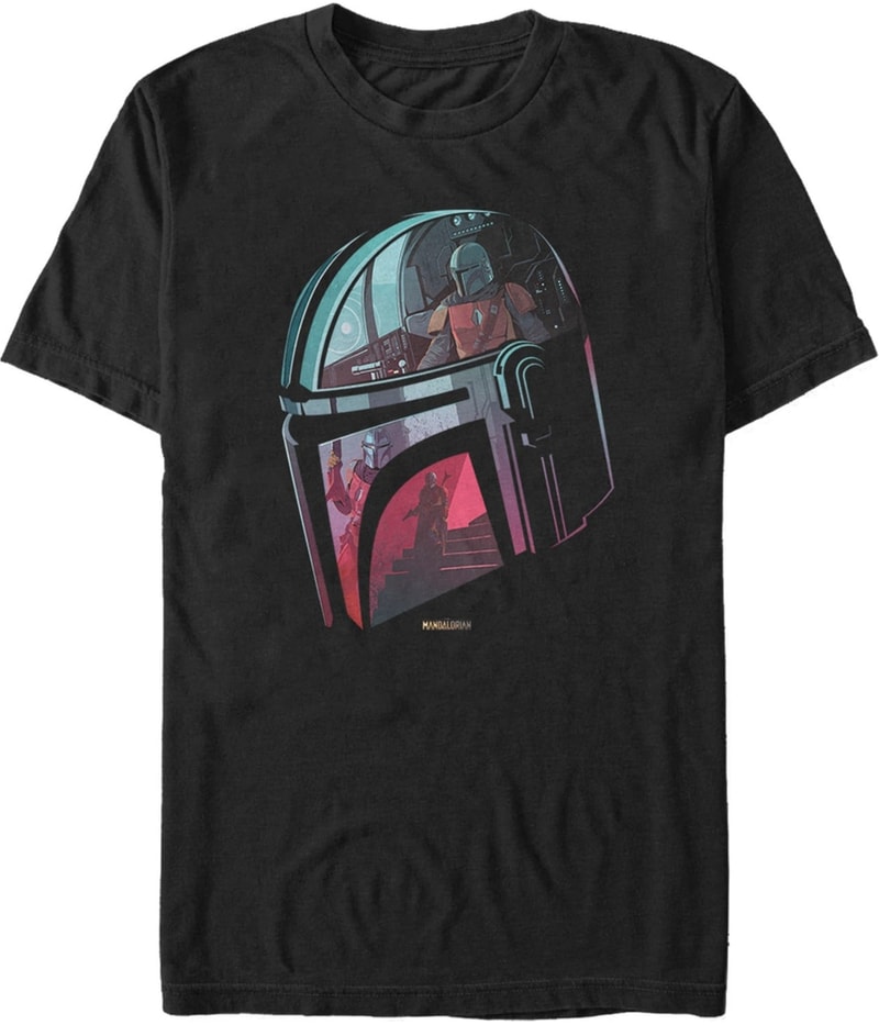 Fifth Sun Mens The Mandalorian Helmet Reflection Graphic T-Shirt in Black