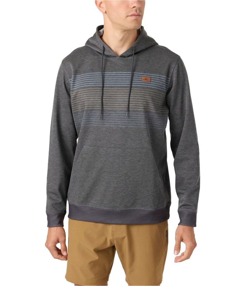 O’Neill Mens Challenger Striped Fleece Hoodie Sweatshirt in Gray and Black