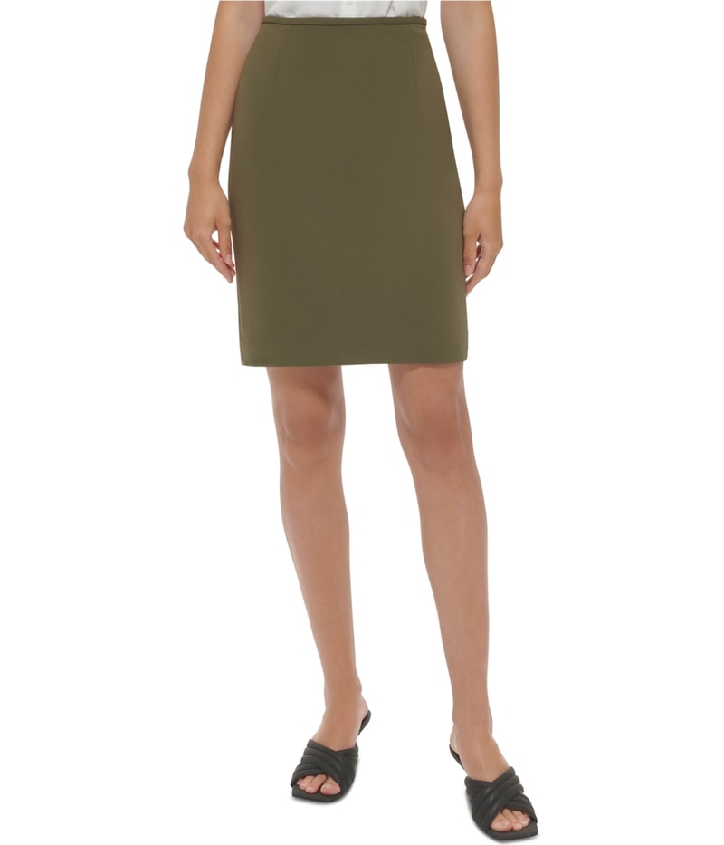 Calvin Klein Womens Scuba Crepe Pencil Skirt in Dark Green