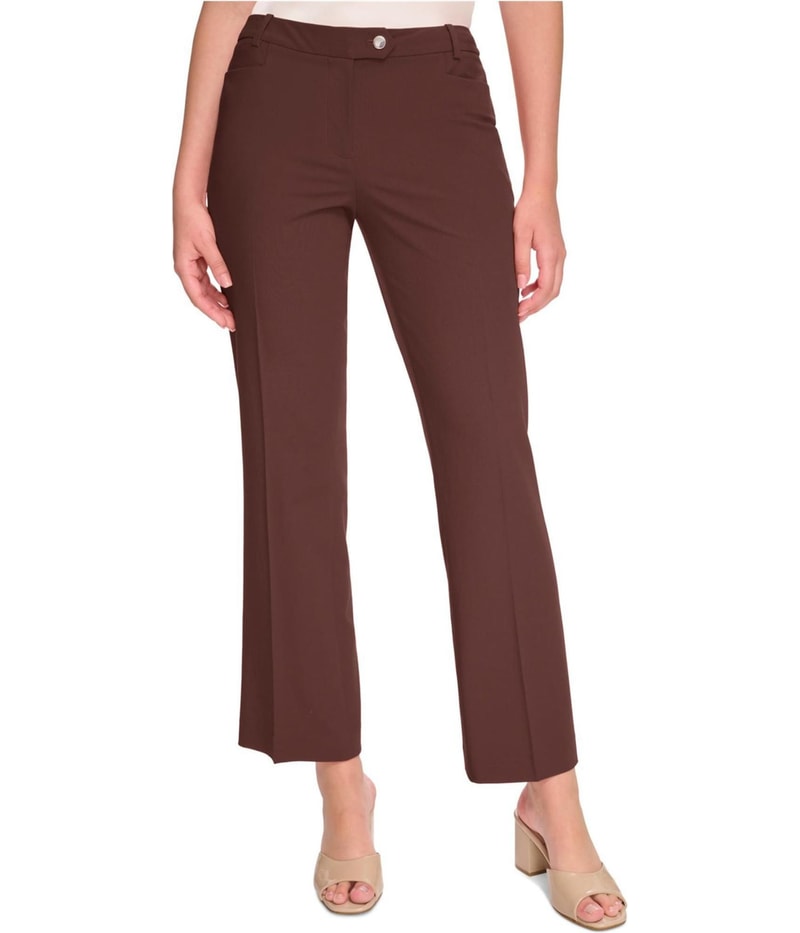 Calvin Klein Womens Modern Fit Straight Leg Slacks Dress Pants in Brown