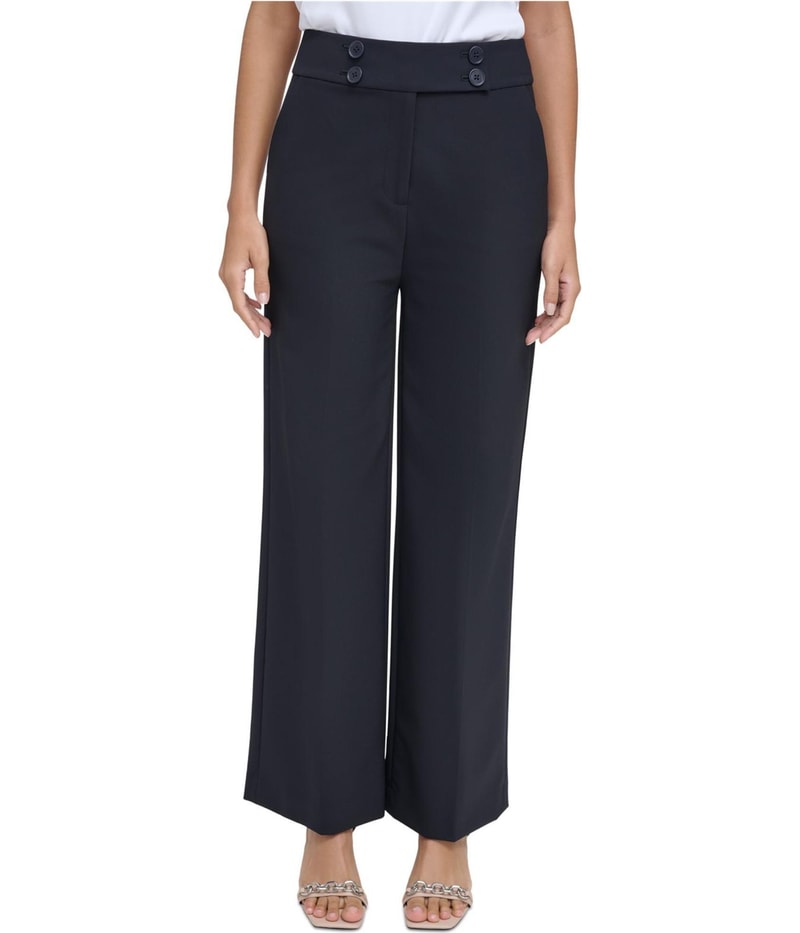 Calvin Klein Womens Solid Wide Leg Casual Pants in Navy