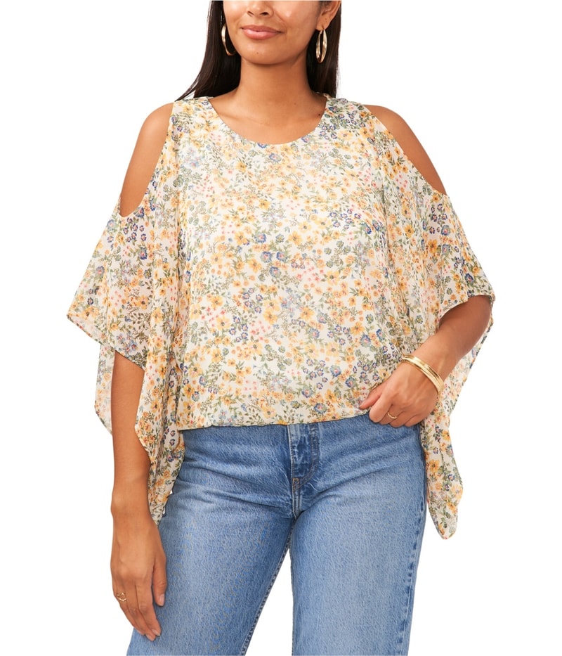 SAM AND JESS Womens Floral Cold Shoulder Blouse